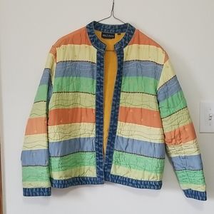 Vintage Quilted Silk & Denim Embroidered Jacket